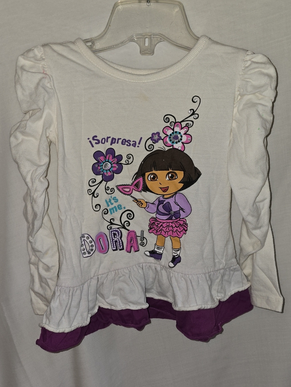 Nickelodeon White & Purple Dora Ruffle Long Sleeve Top